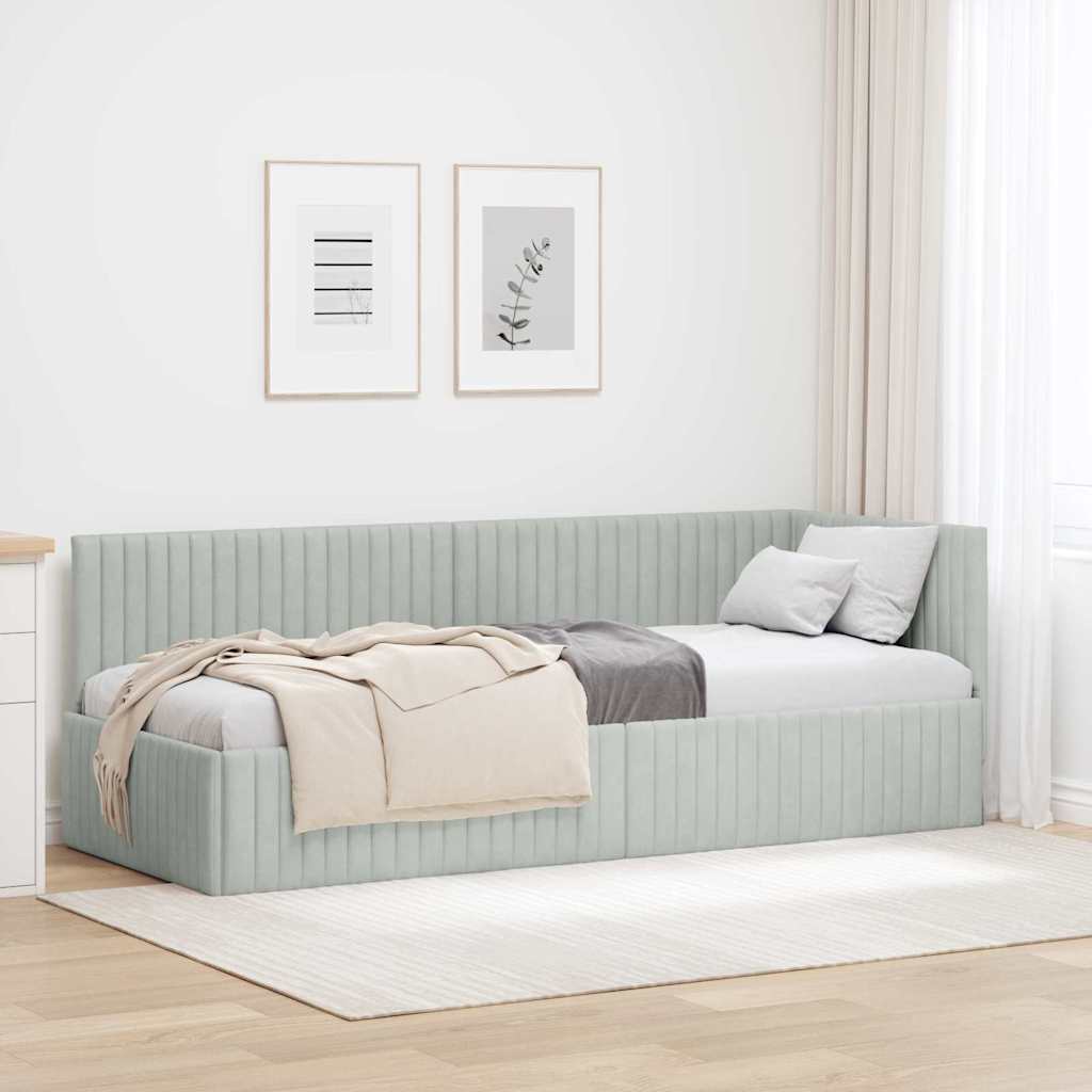 Cadre de lit d'angle Gris clair 80 cm x 200 cm Velours - XIOS