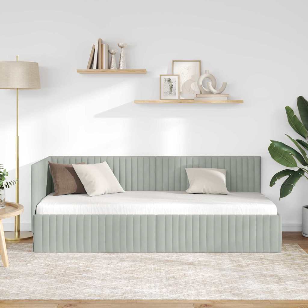 Cadre de lit d'angle Gris clair 80 cm x 200 cm Velours - XIOS