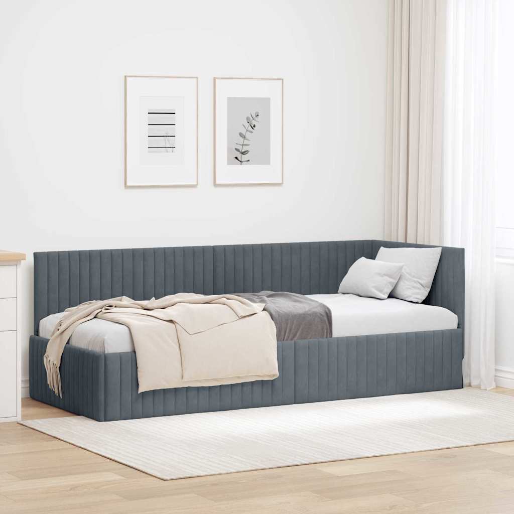 Cadre de lit d'angle Gris foncé 80 cm x 200 cm Velours - XIOS