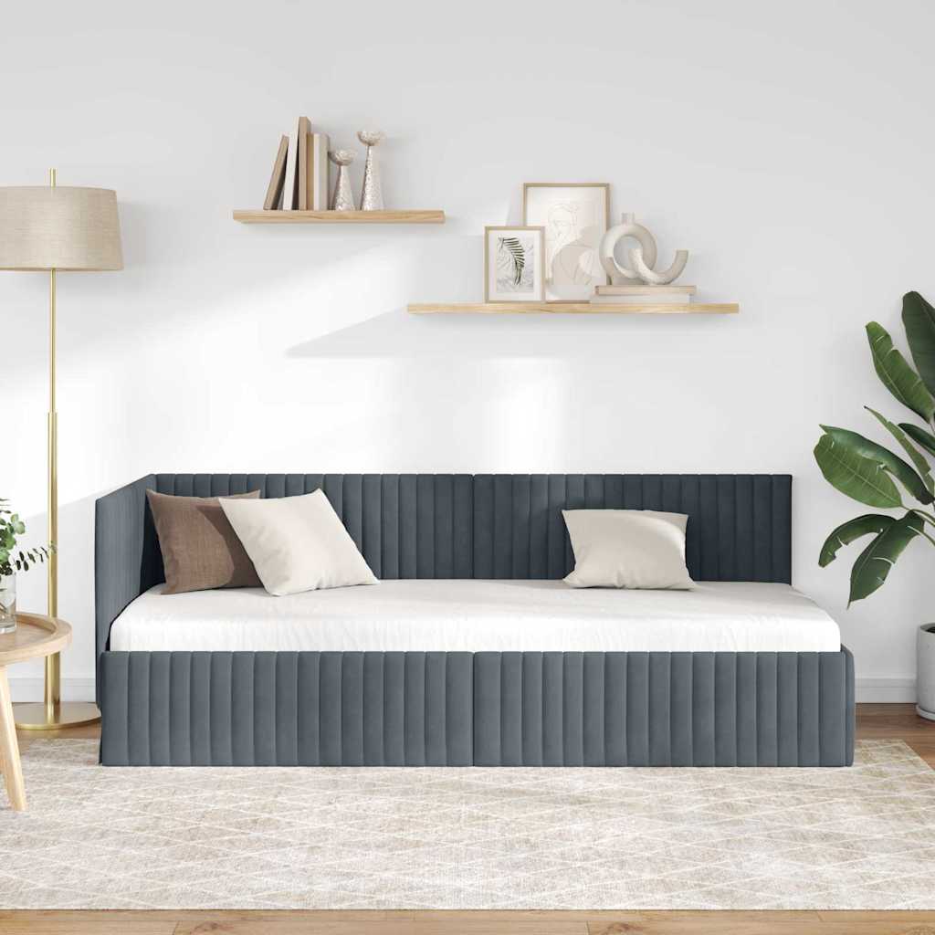 Cadre de lit d'angle Gris foncé 80 cm x 200 cm Velours - XIOS