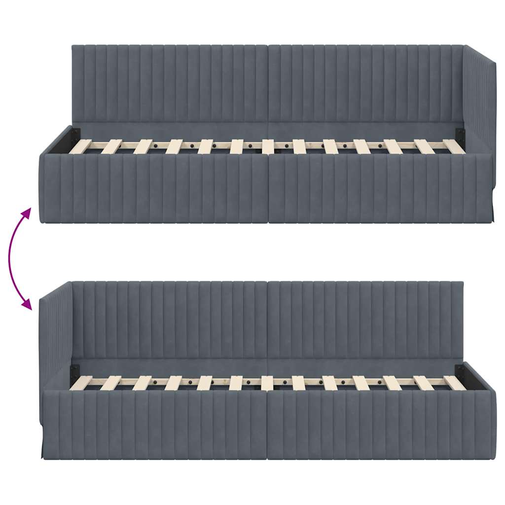 Cadre de lit d'angle Gris foncé 80 cm x 200 cm Velours - XIOS