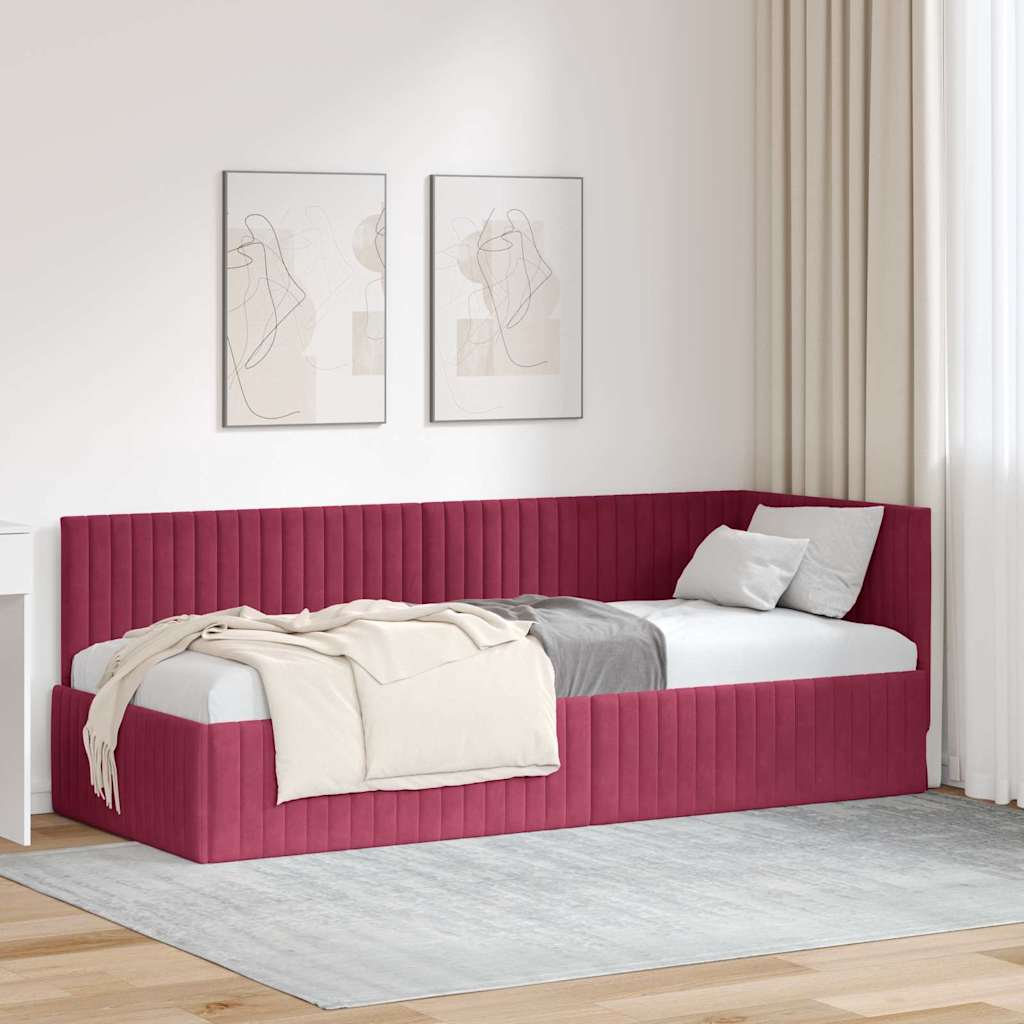Cadre de lit d'angle Bordeaux 80 cm x 200 cm Velours - XIOS