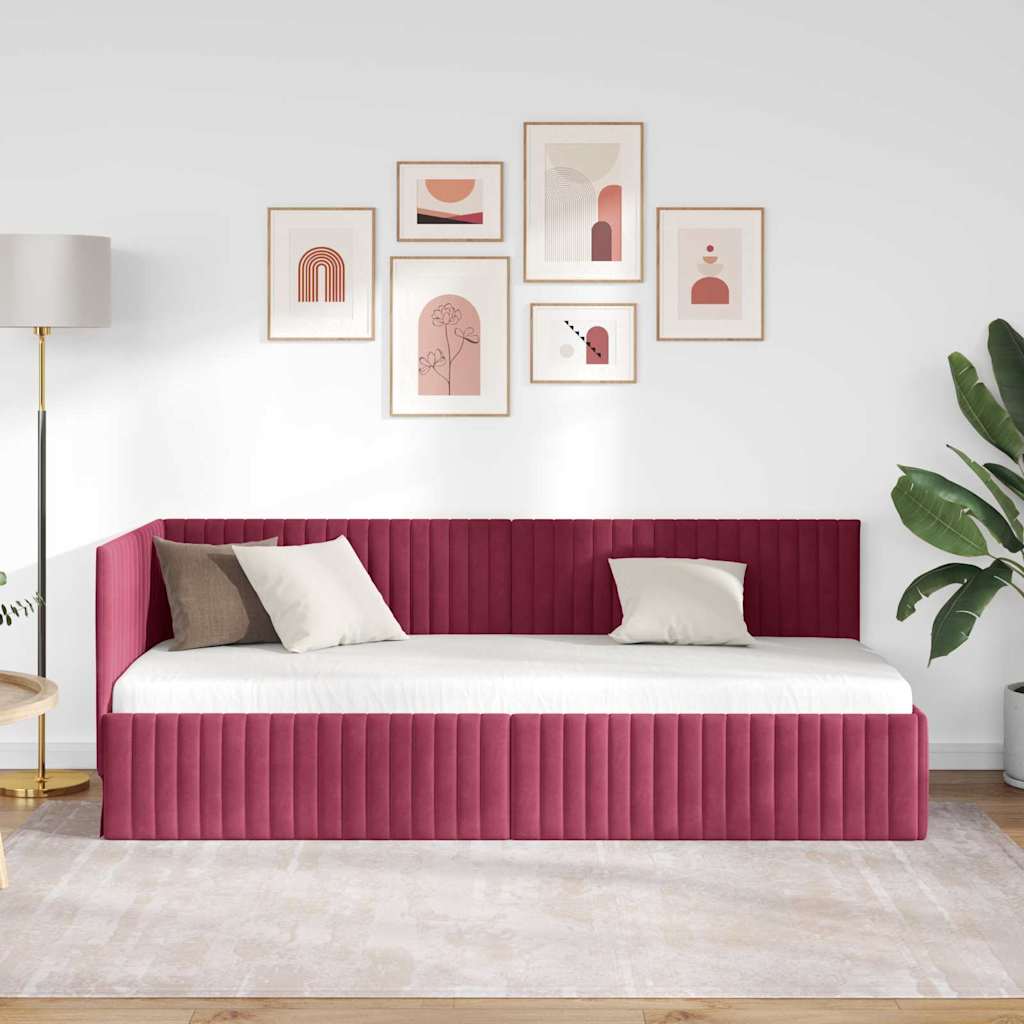 Cadre de lit d'angle Bordeaux 80 cm x 200 cm Velours - XIOS