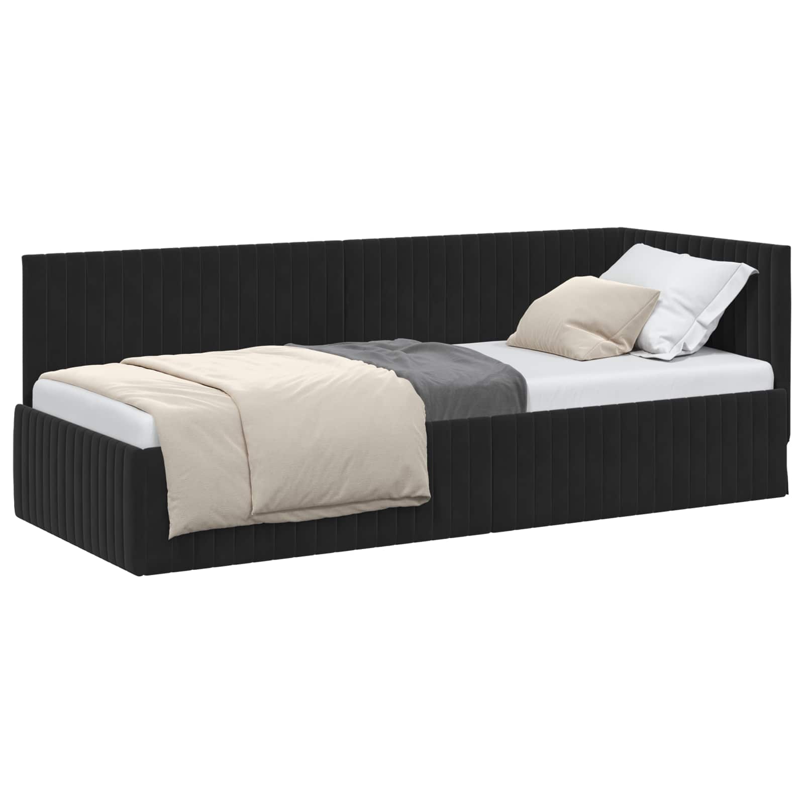Cadre de lit d'angle Noir 80 cm x 200 cm Velours - XIOS