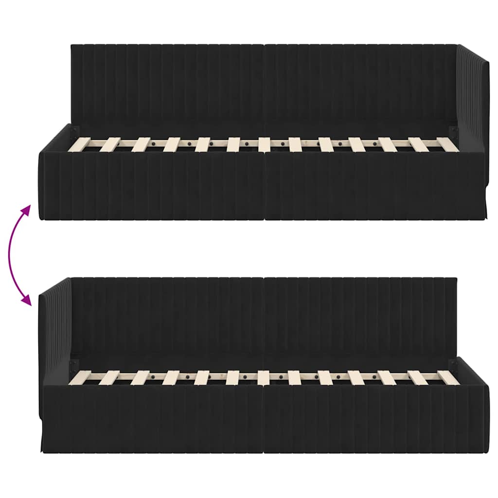 Cadre de lit d'angle Noir 80 cm x 200 cm Velours - XIOS