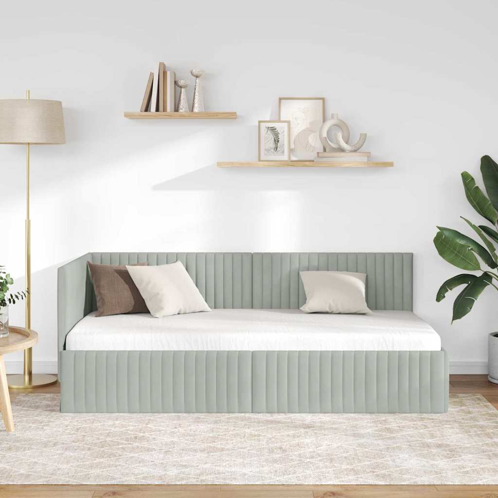 Cadre de lit d'angle Gris clair 90 cm x 190 cm Velours