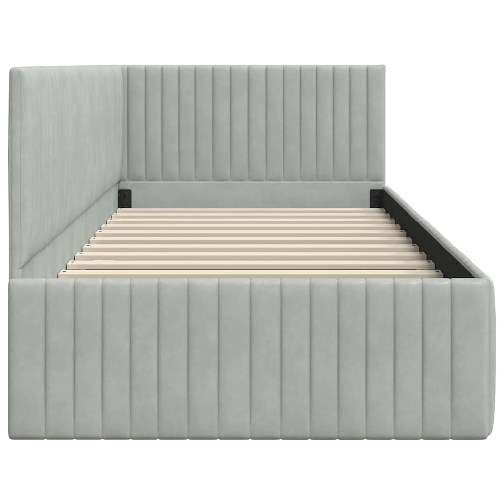Cadre de lit d'angle Gris clair 90 cm x 190 cm Velours