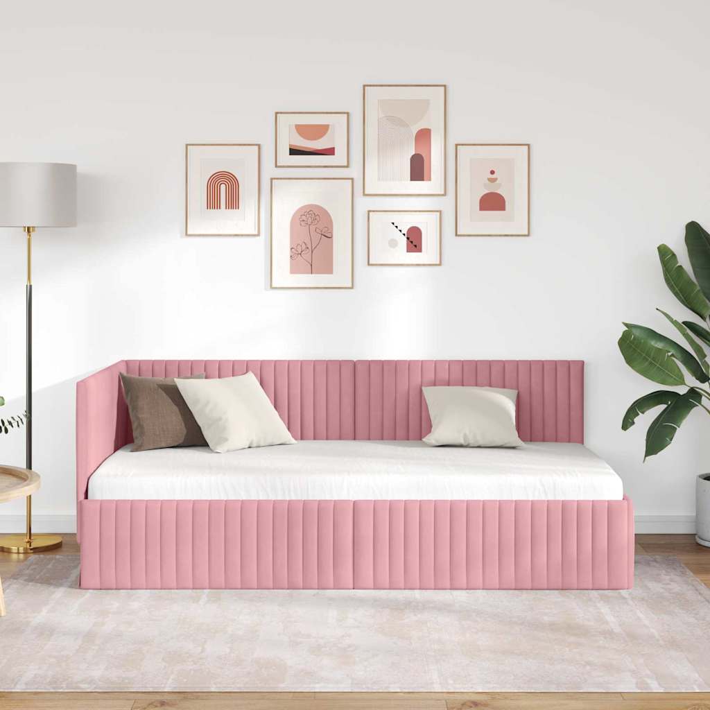 Cadre de lit d'angle Rose 90 cm x 190 cm Velours