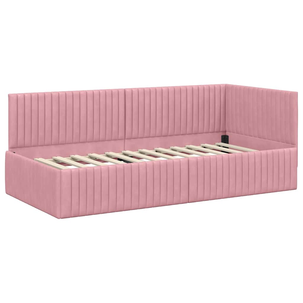 Cadre de lit d'angle Rose 90 cm x 190 cm Velours