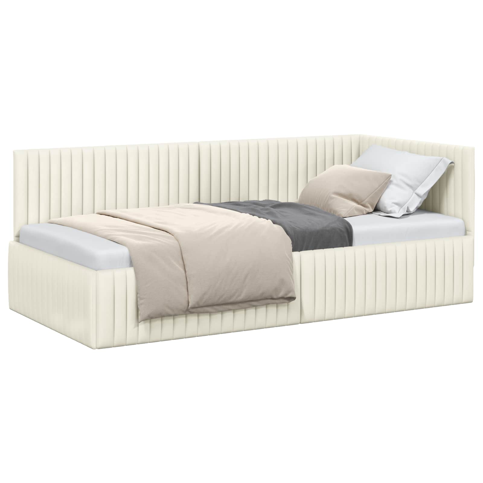 Cadre de lit d'angle Crème 90 cm x 190 cm Velours