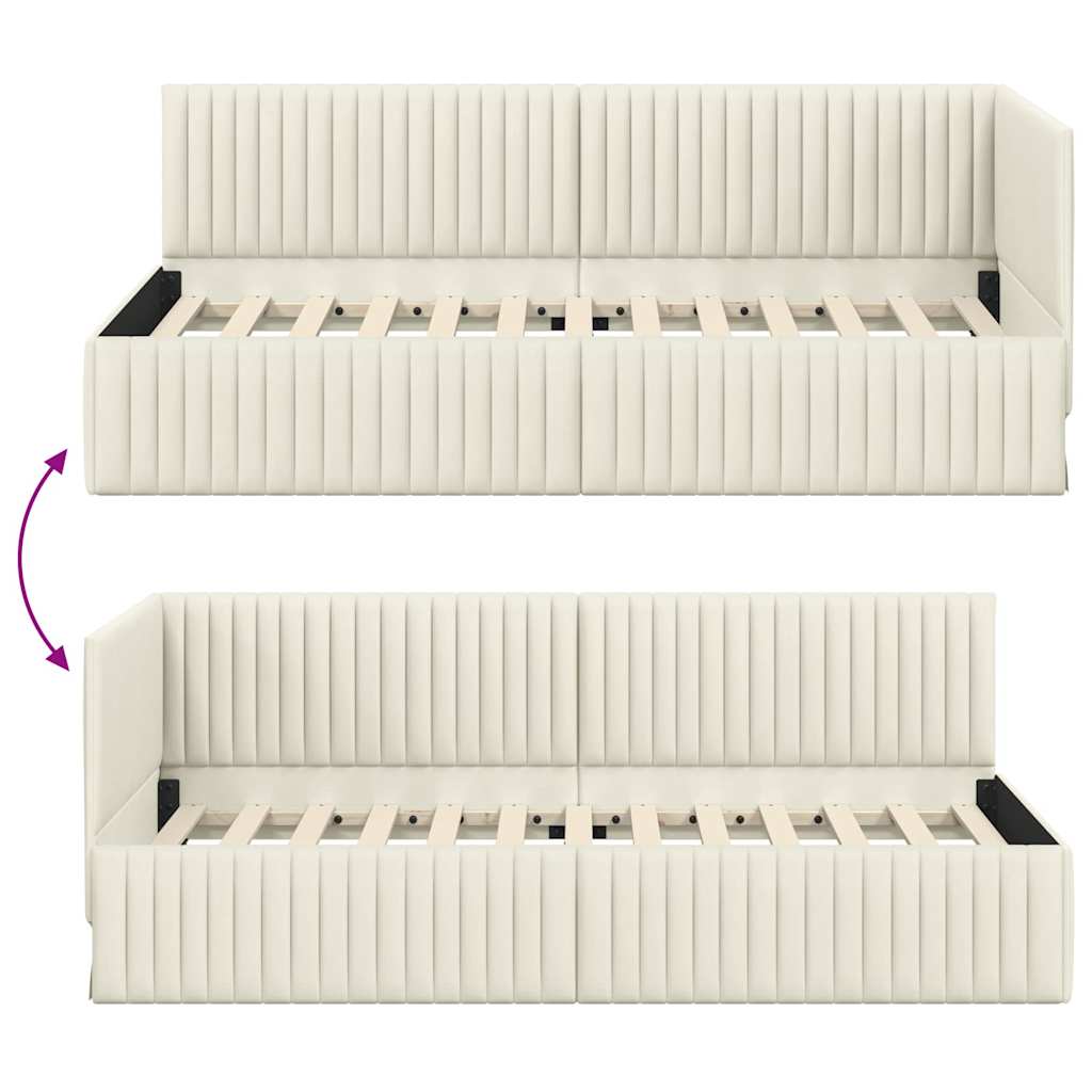 Cadre de lit d'angle Crème 90 cm x 190 cm Velours