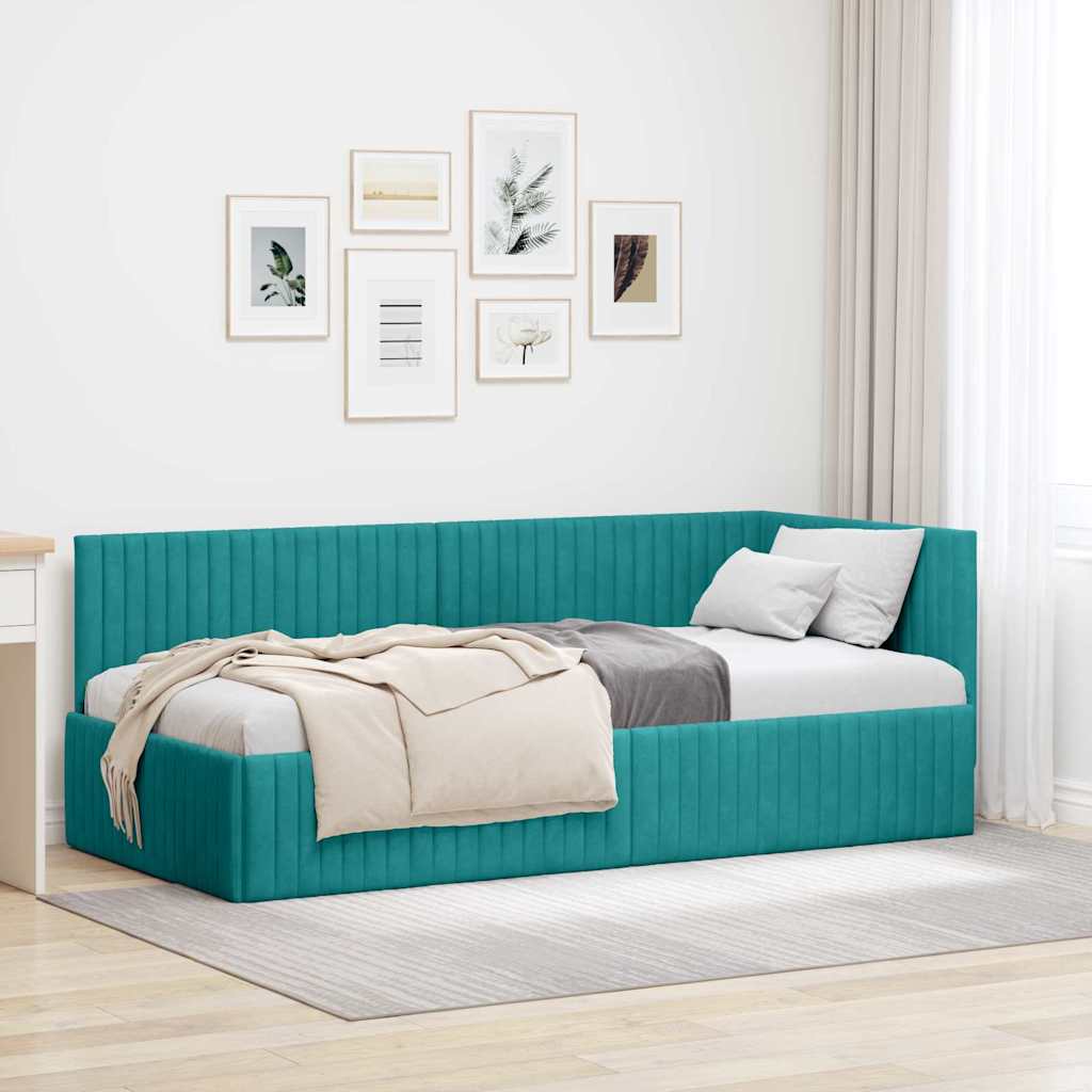 Cadre de lit d'angle Turquoise 90 cm x 190 cm Velours - XIOS