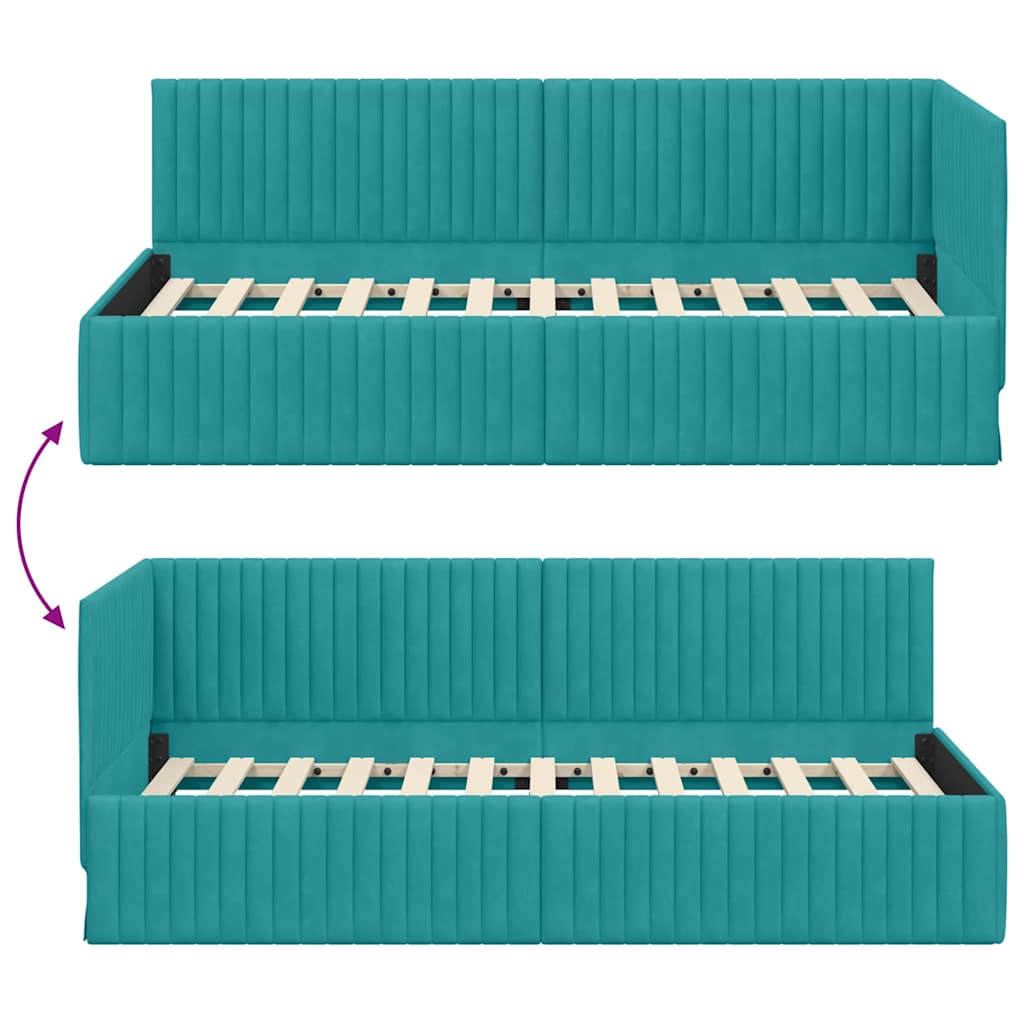 Cadre de lit d'angle Turquoise 90 cm x 190 cm Velours - XIOS