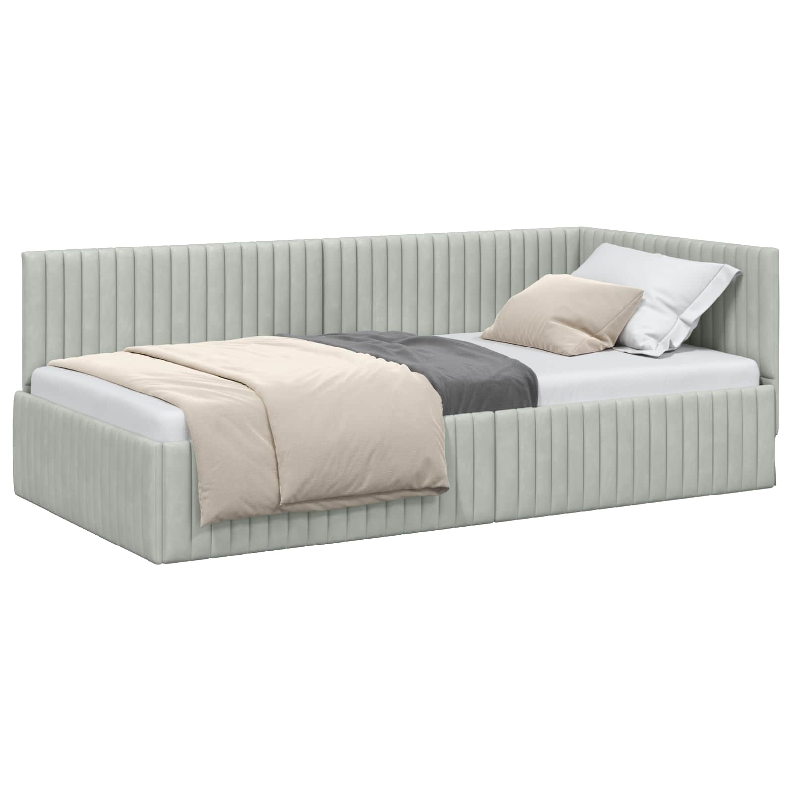 Cadre de lit d'angle Gris clair 90 cm x 200 cm Velours