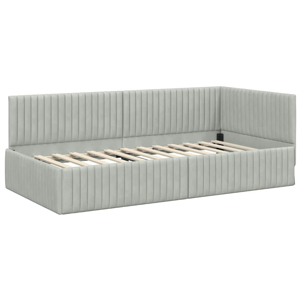 Cadre de lit d'angle Gris clair 90 cm x 200 cm Velours