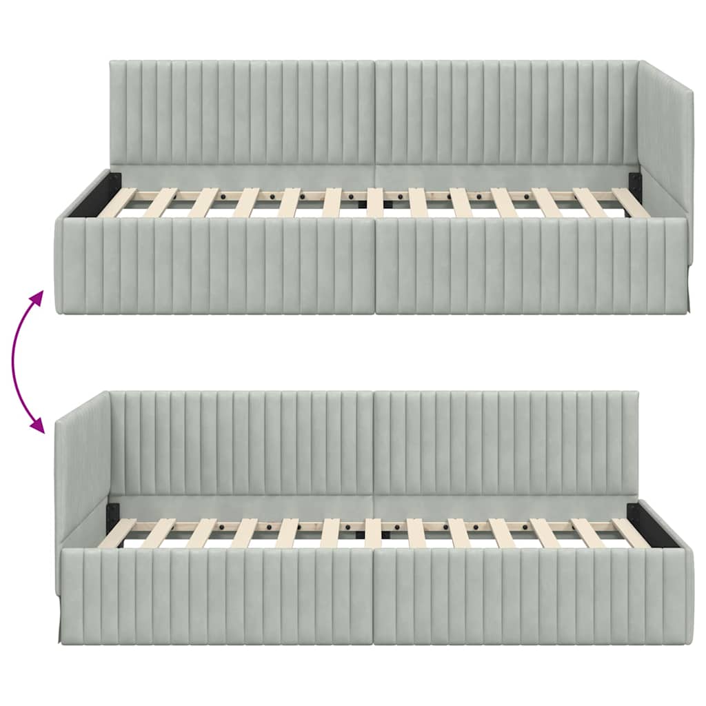 Cadre de lit d'angle Gris clair 90 cm x 200 cm Velours
