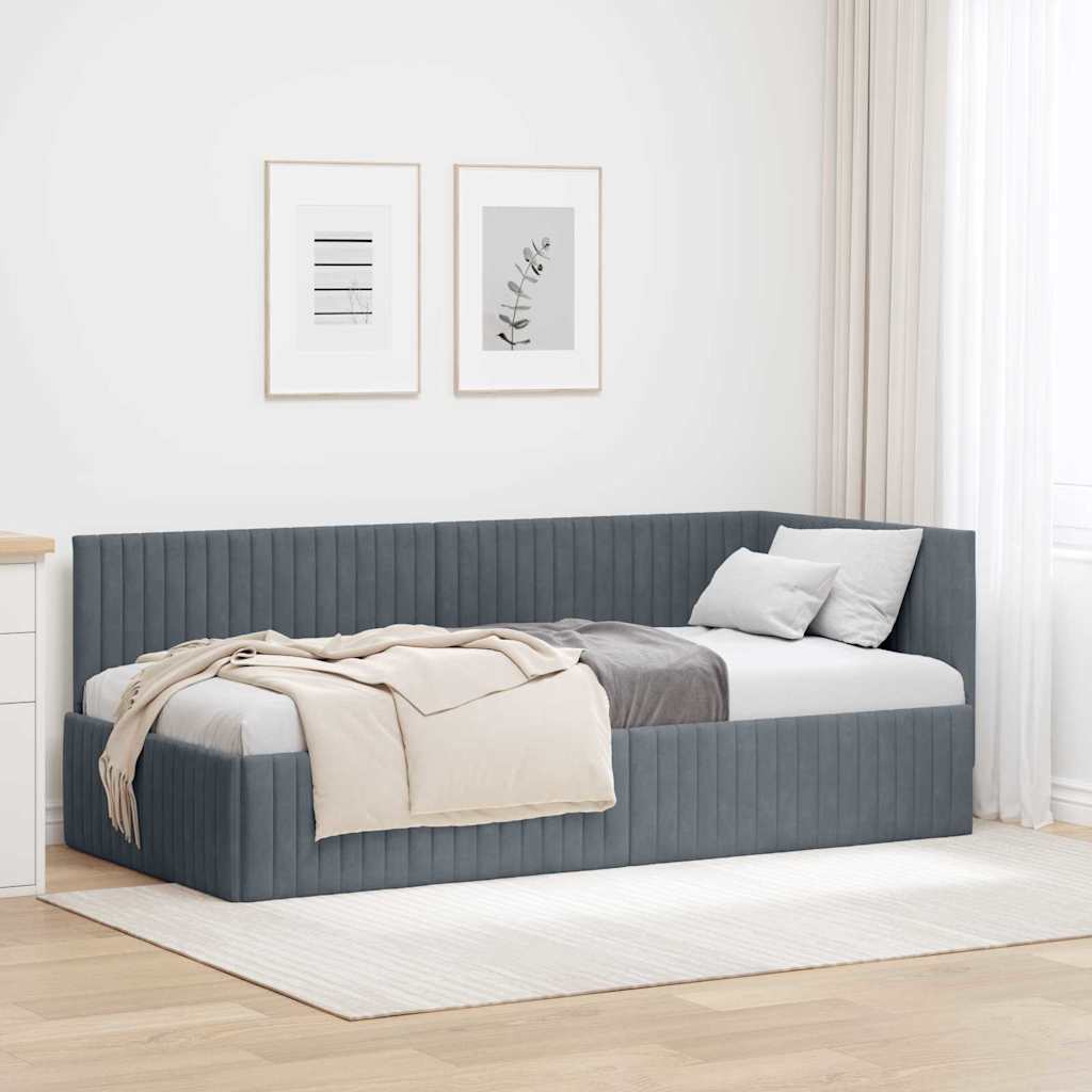 Cadre de lit d'angle Gris foncé 90 cm x 200 cm Velours