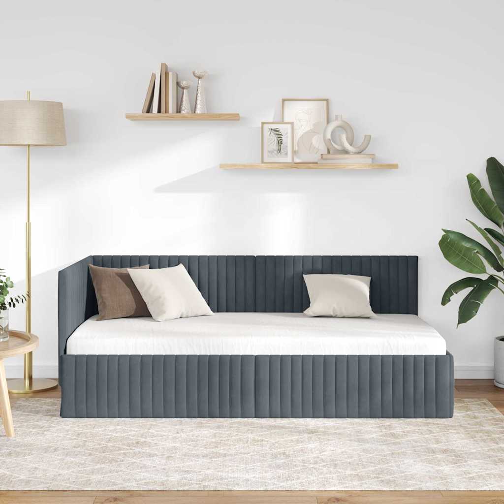 Cadre de lit d'angle Gris foncé 90 cm x 200 cm Velours - XIOS