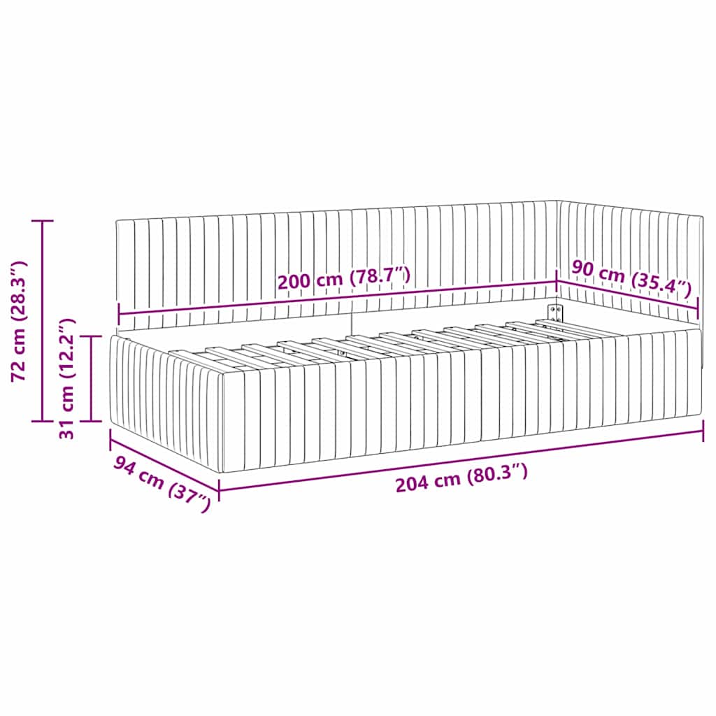 Cadre de lit d'angle Gris foncé 90 cm x 200 cm Velours - XIOS