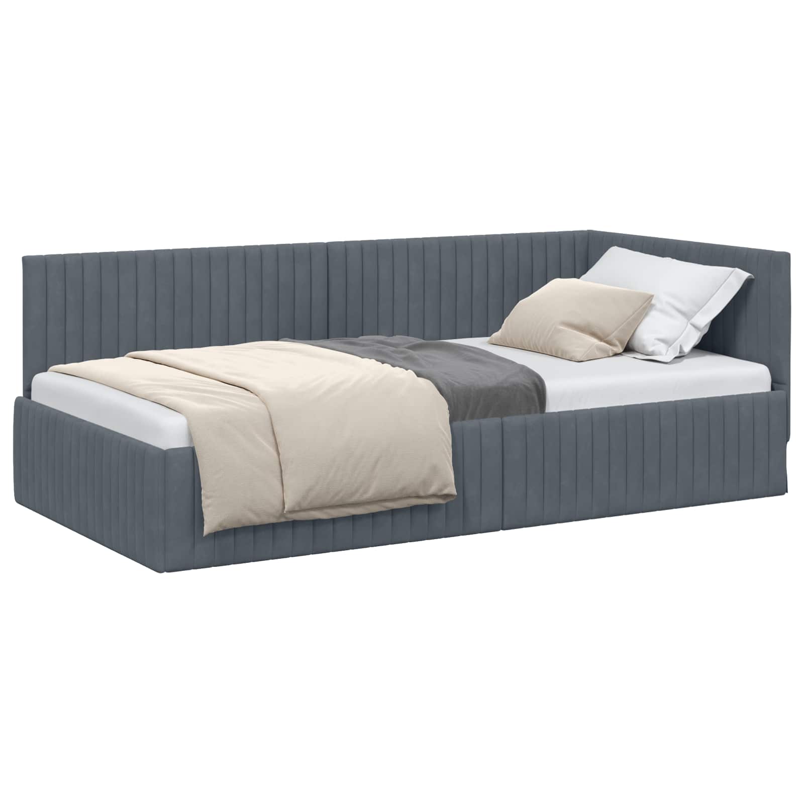 Cadre de lit d'angle Gris foncé 100 cm x 200 cm Velours - XIOS
