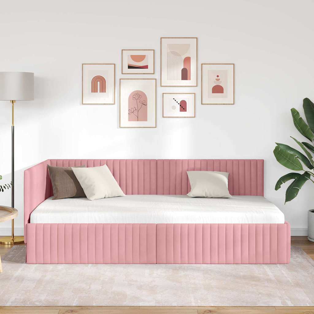 Cadre de lit d'angle Rose 100 cm x 200 cm Velours