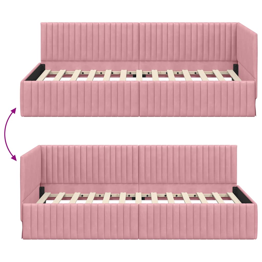 Cadre de lit d'angle Rose 100 cm x 200 cm Velours