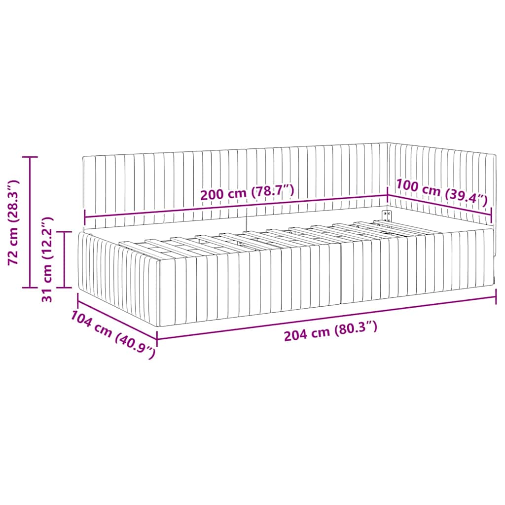 Cadre de lit d'angle Bordeaux 100 cm x 200 cm Velours - XIOS