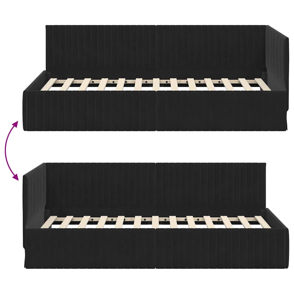 Cadre de lit d'angle Noir 100 cm x 200 cm Velours