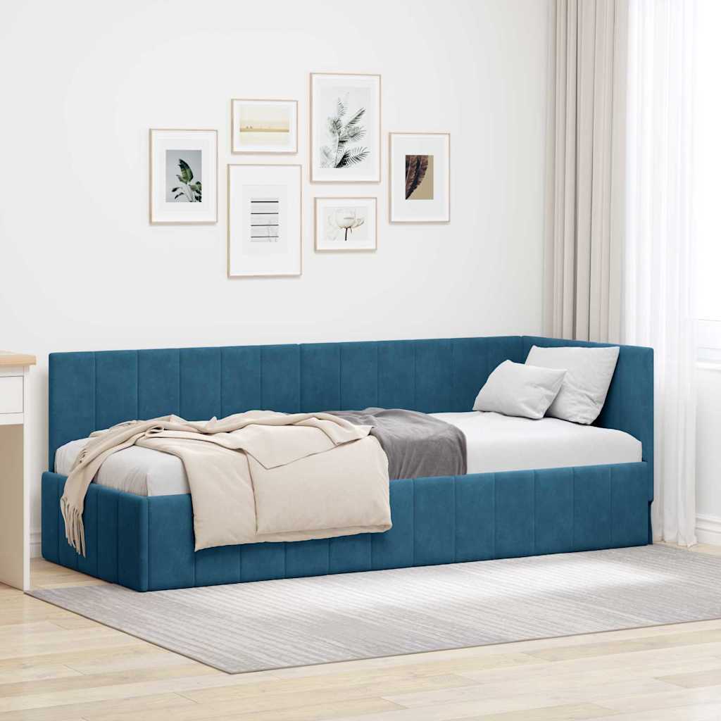 Cadre de lit d'angle Bleu 80 cm x 200 cm Velours - XIOS
