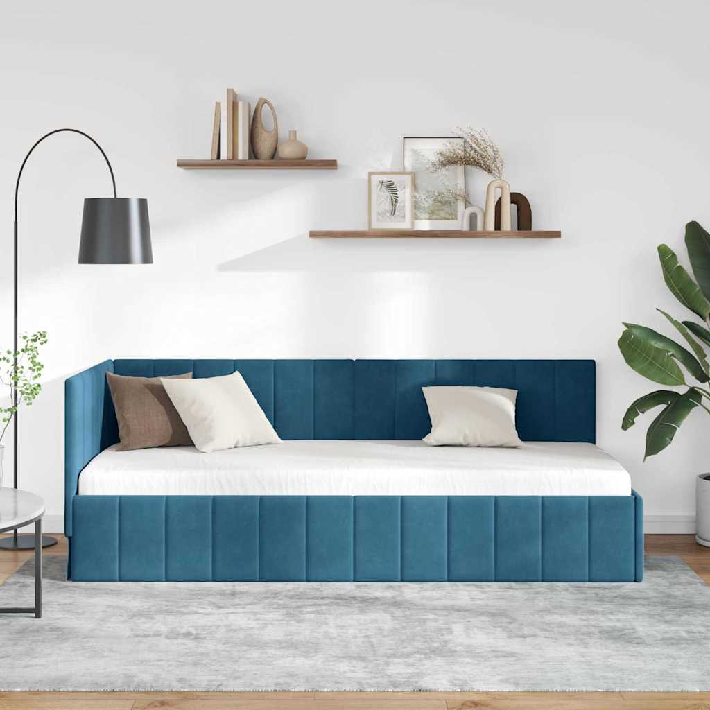 Cadre de lit d'angle Bleu 80 cm x 200 cm Velours - XIOS
