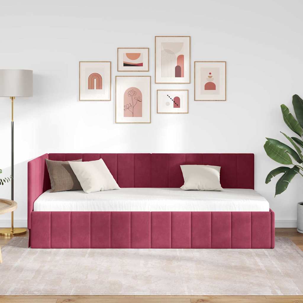 Cadre de lit d'angle Bordeaux 80 cm x 200 cm Velours - XIOS