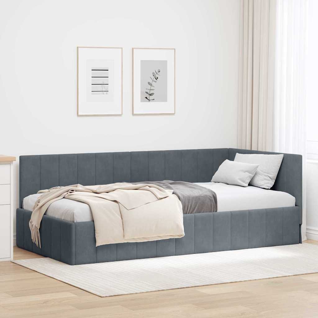 Cadre de lit d'angle Gris foncé 90 cm x 190 cm Velours - XIOS