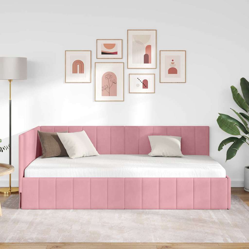 Cadre de lit d'angle Rose 90 cm x 190 cm Velours