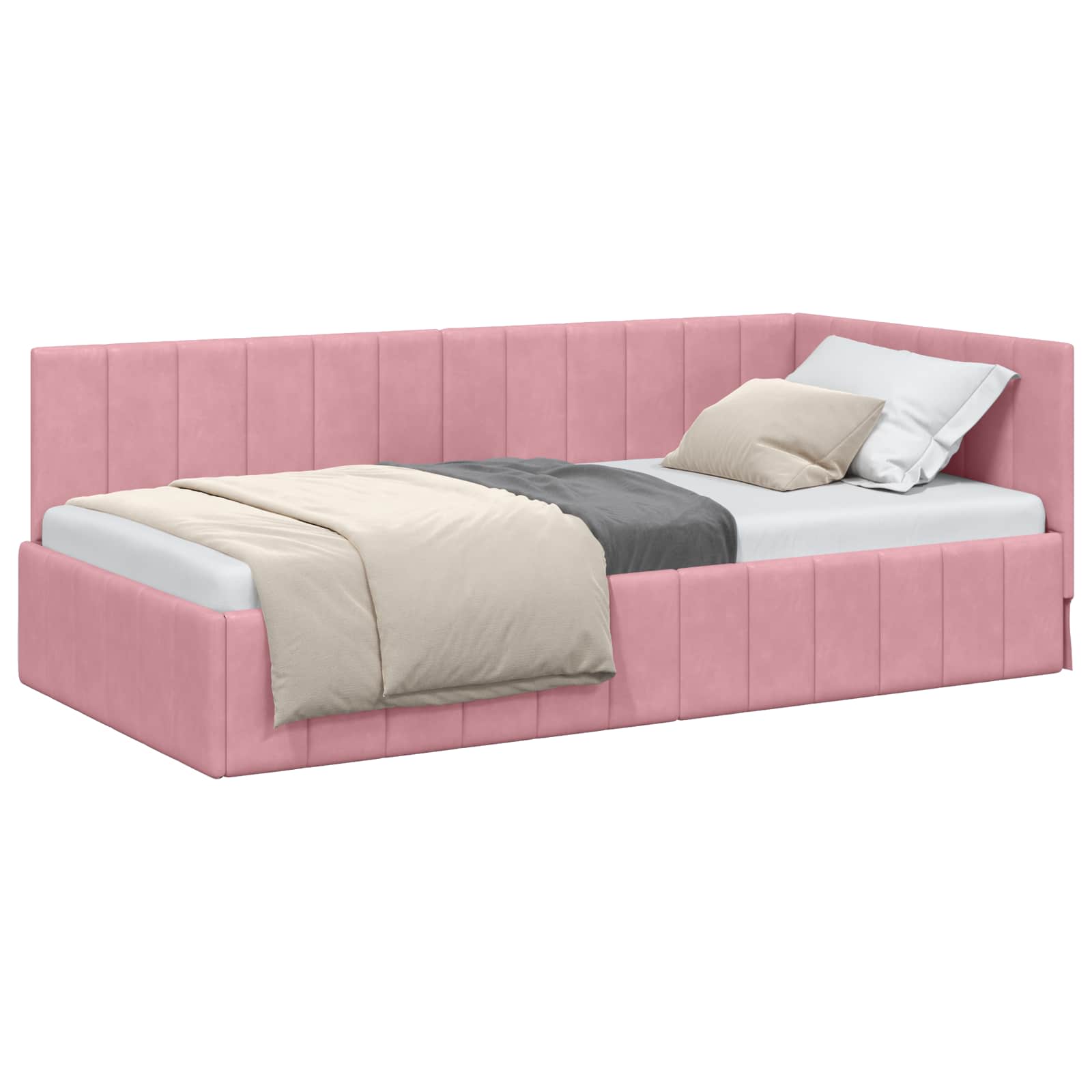 Cadre de lit d'angle Rose 90 cm x 190 cm Velours