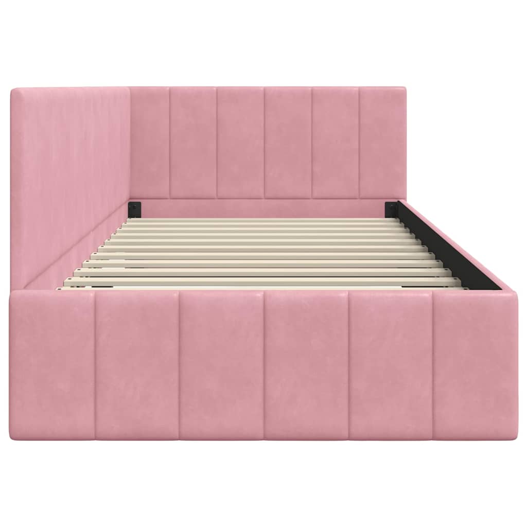 Cadre de lit d'angle Rose 90 cm x 190 cm Velours