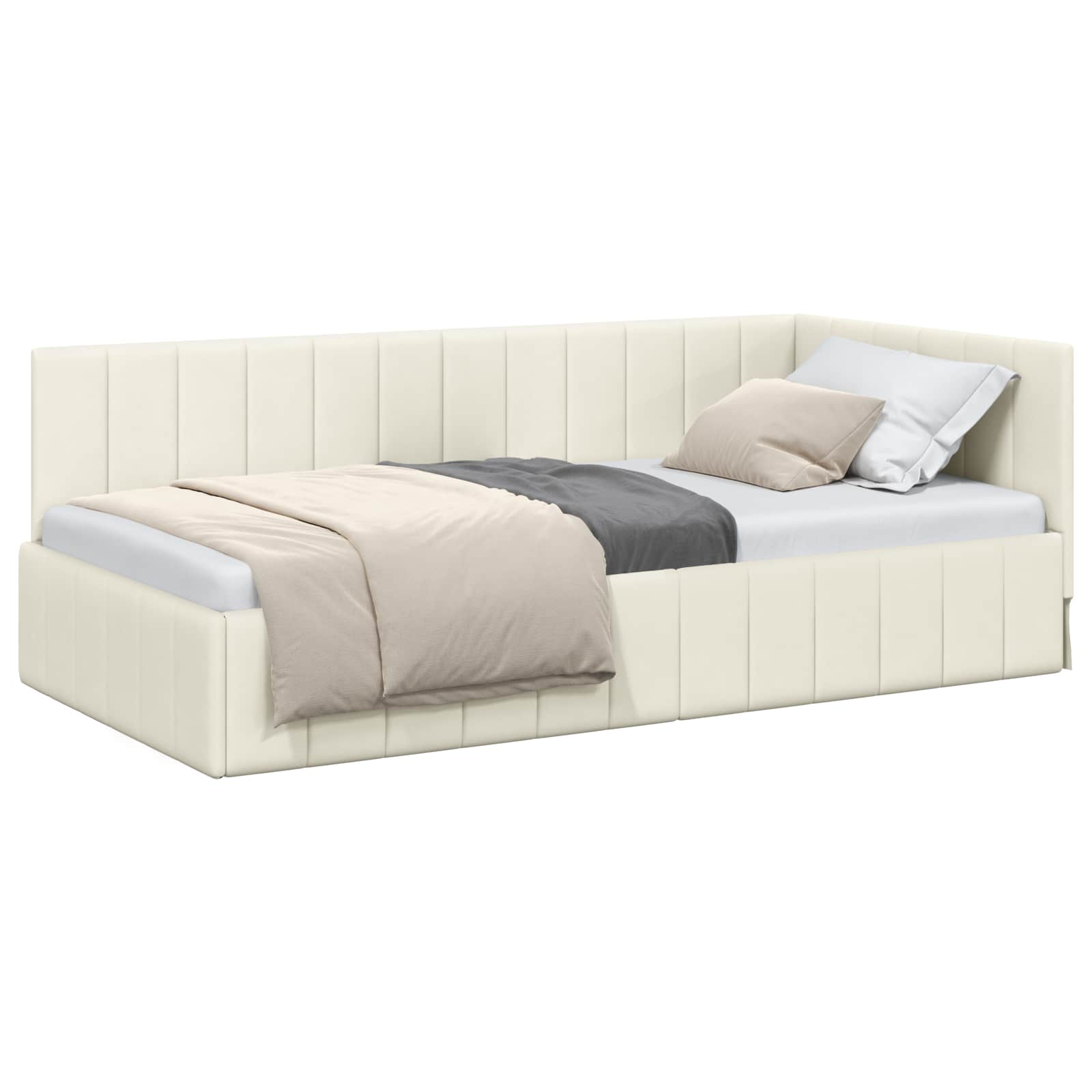 Cadre de lit d'angle Crème 90 cm x 190 cm Velours