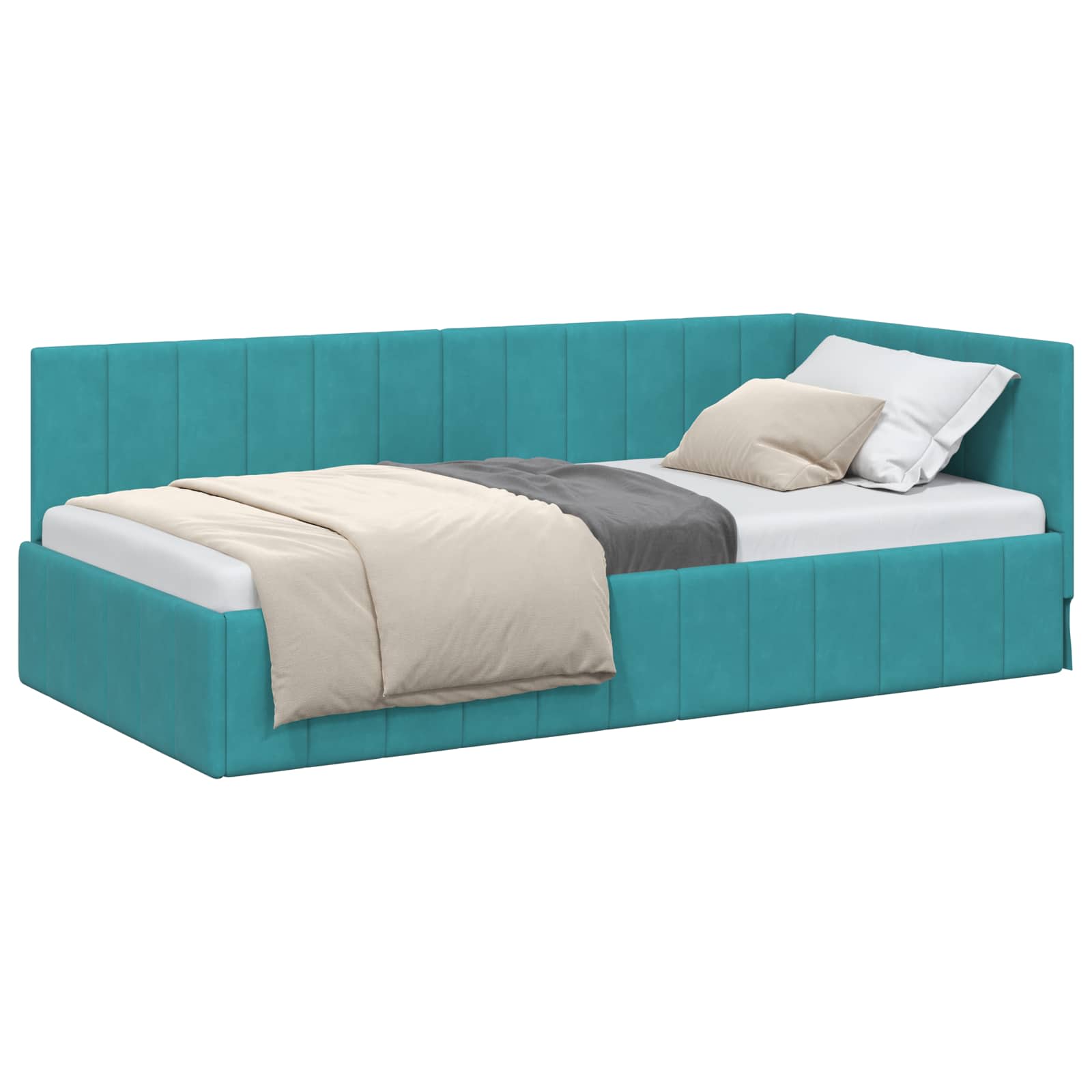 Cadre de lit d'angle Turquoise 90 cm x 190 cm Velours - XIOS