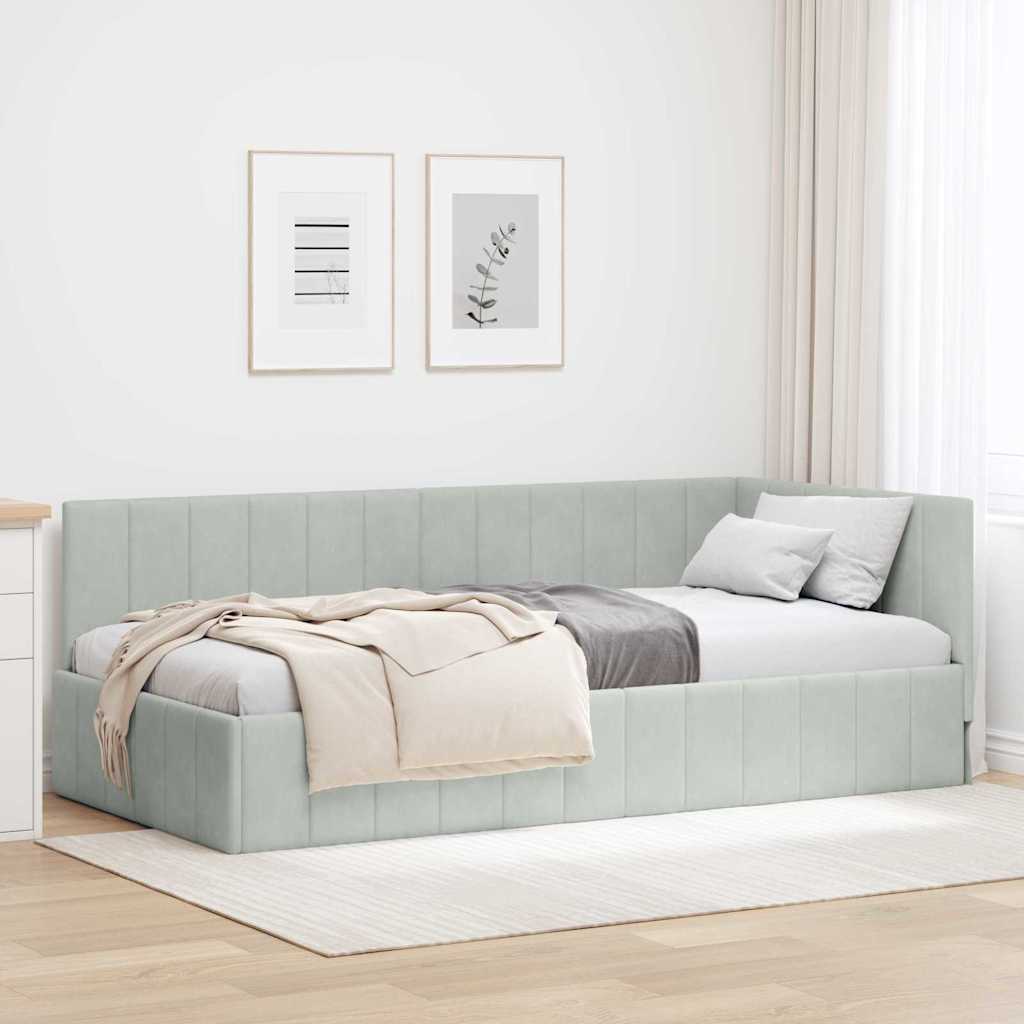 Cadre de lit d'angle Gris clair 90 cm x 200 cm Velours - XIOS