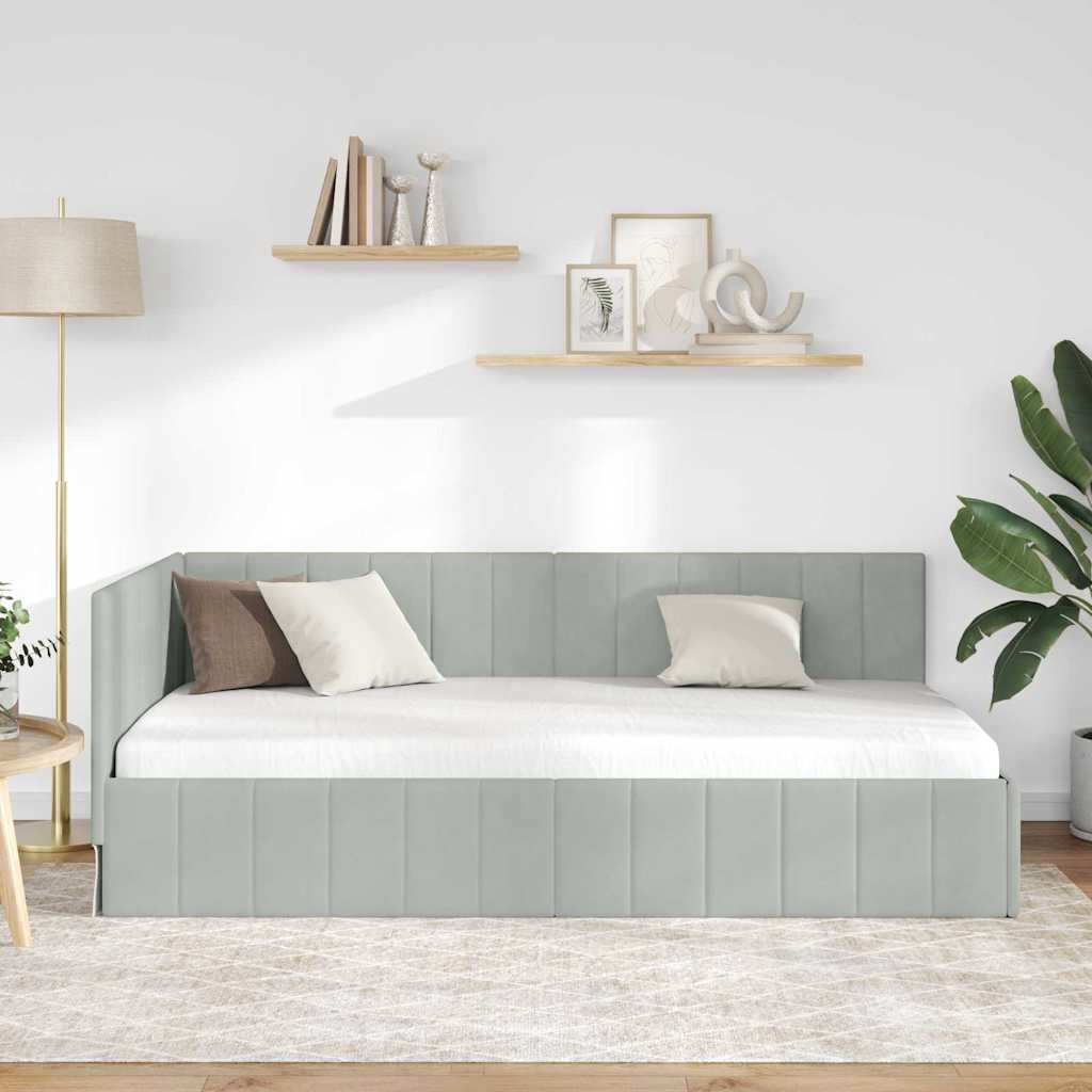 Cadre de lit d'angle Gris clair 90 cm x 200 cm Velours - XIOS