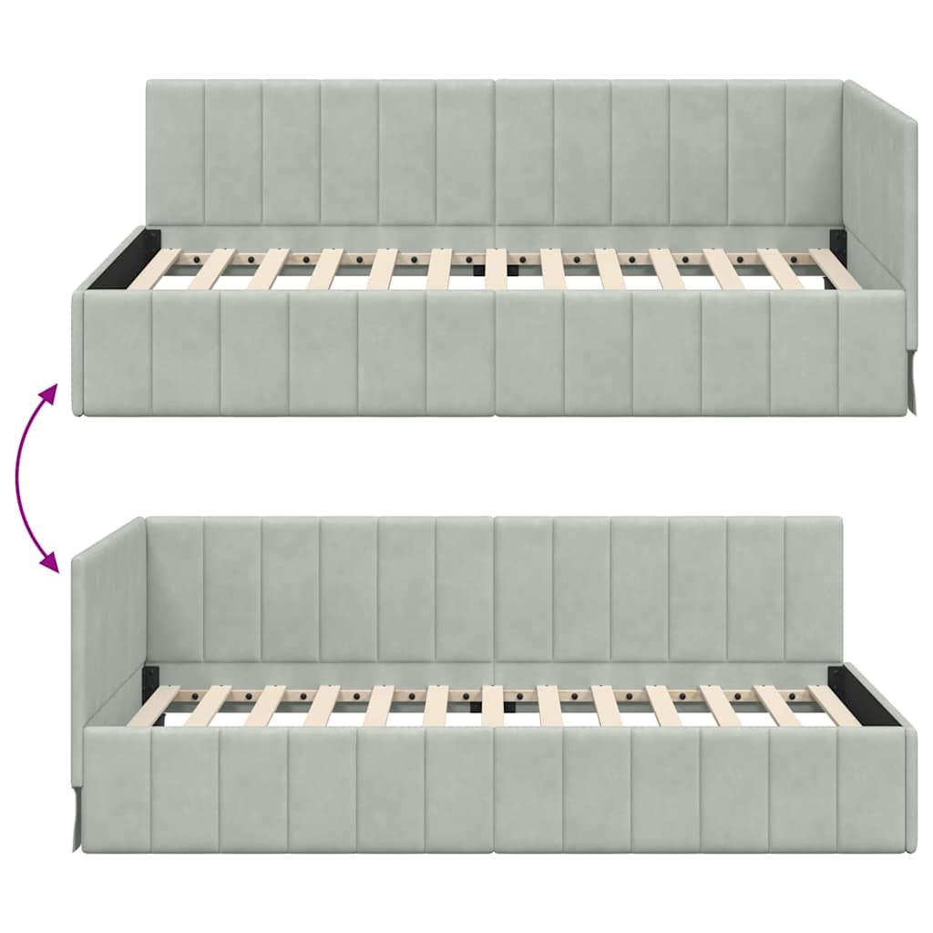 Cadre de lit d'angle Gris clair 90 cm x 200 cm Velours - XIOS