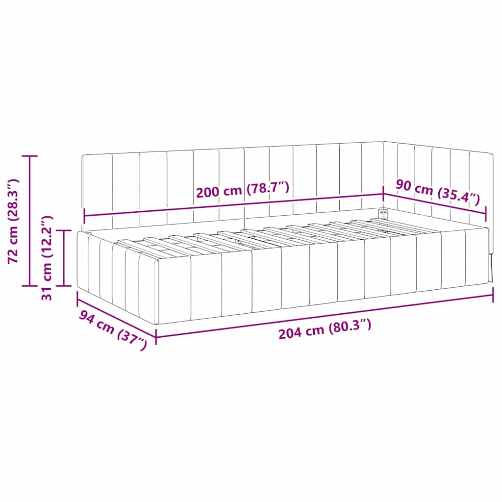 Cadre de lit d'angle Gris foncé 90 cm x 200 cm Velours - XIOS