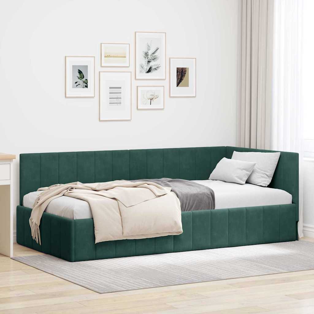 Cadre de lit d'angle Vert foncé 90 cm x 200 cm Velours