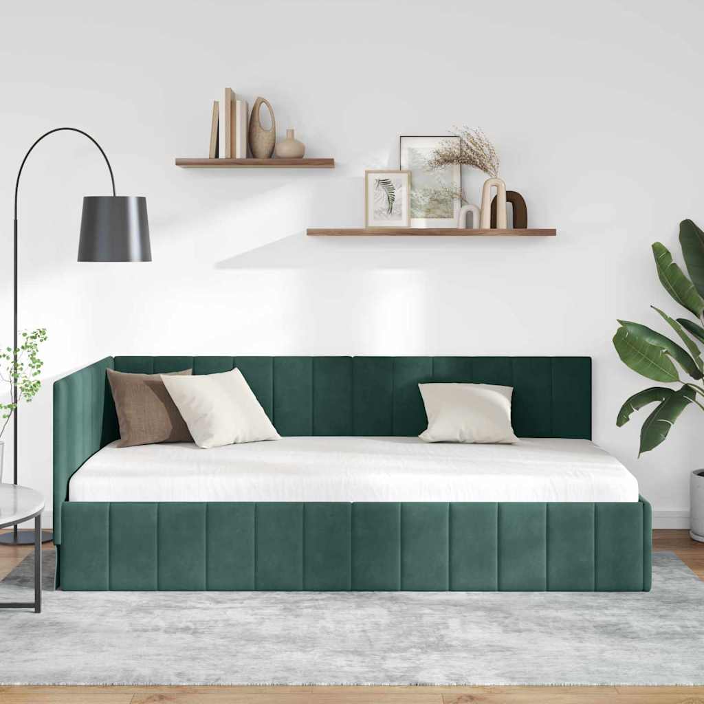 Cadre de lit d'angle Vert foncé 90 cm x 200 cm Velours