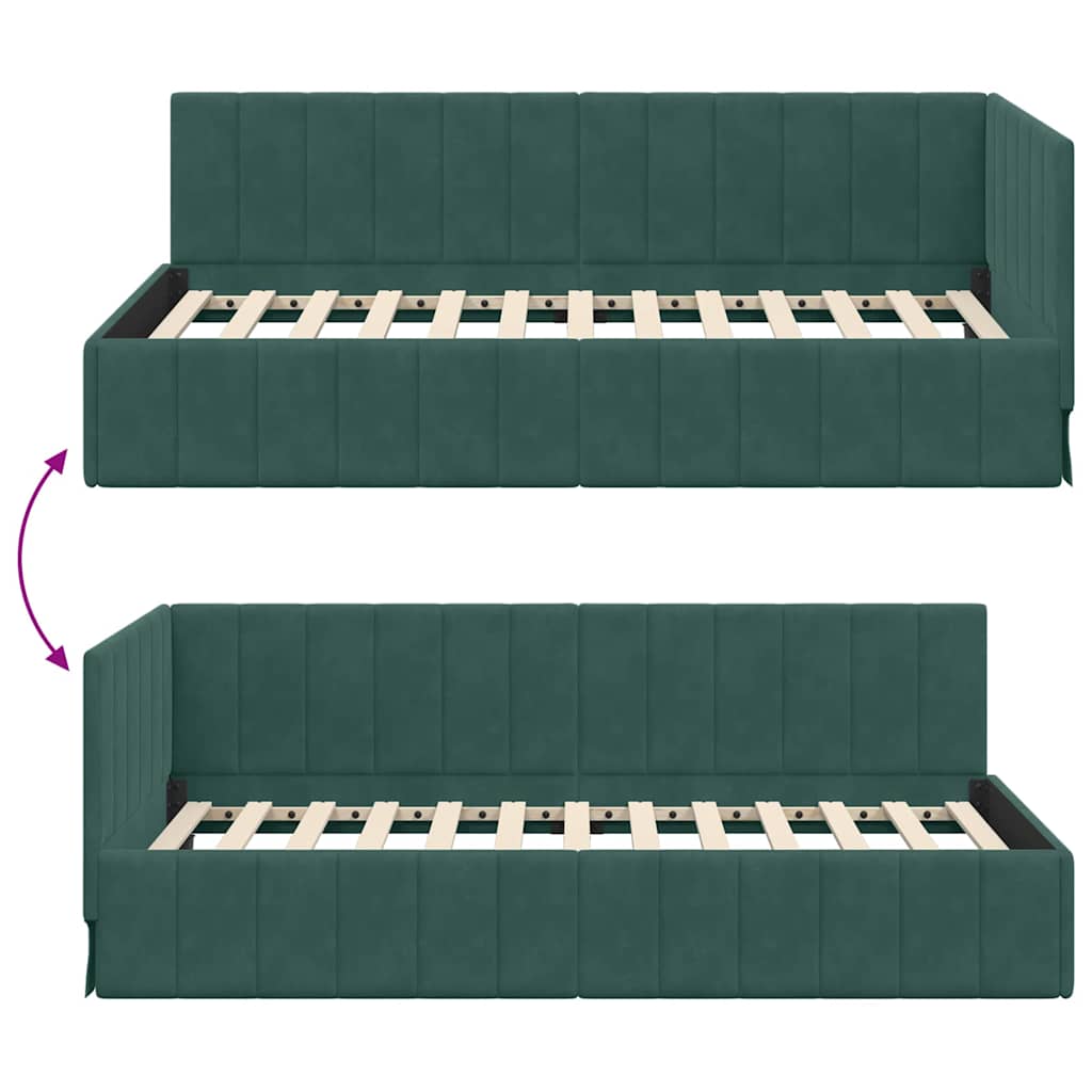 Cadre de lit d'angle Vert foncé 90 cm x 200 cm Velours