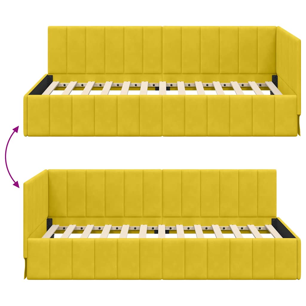 Cadre de lit d'angle Jaune 90 cm x 200 cm Velours - XIOS