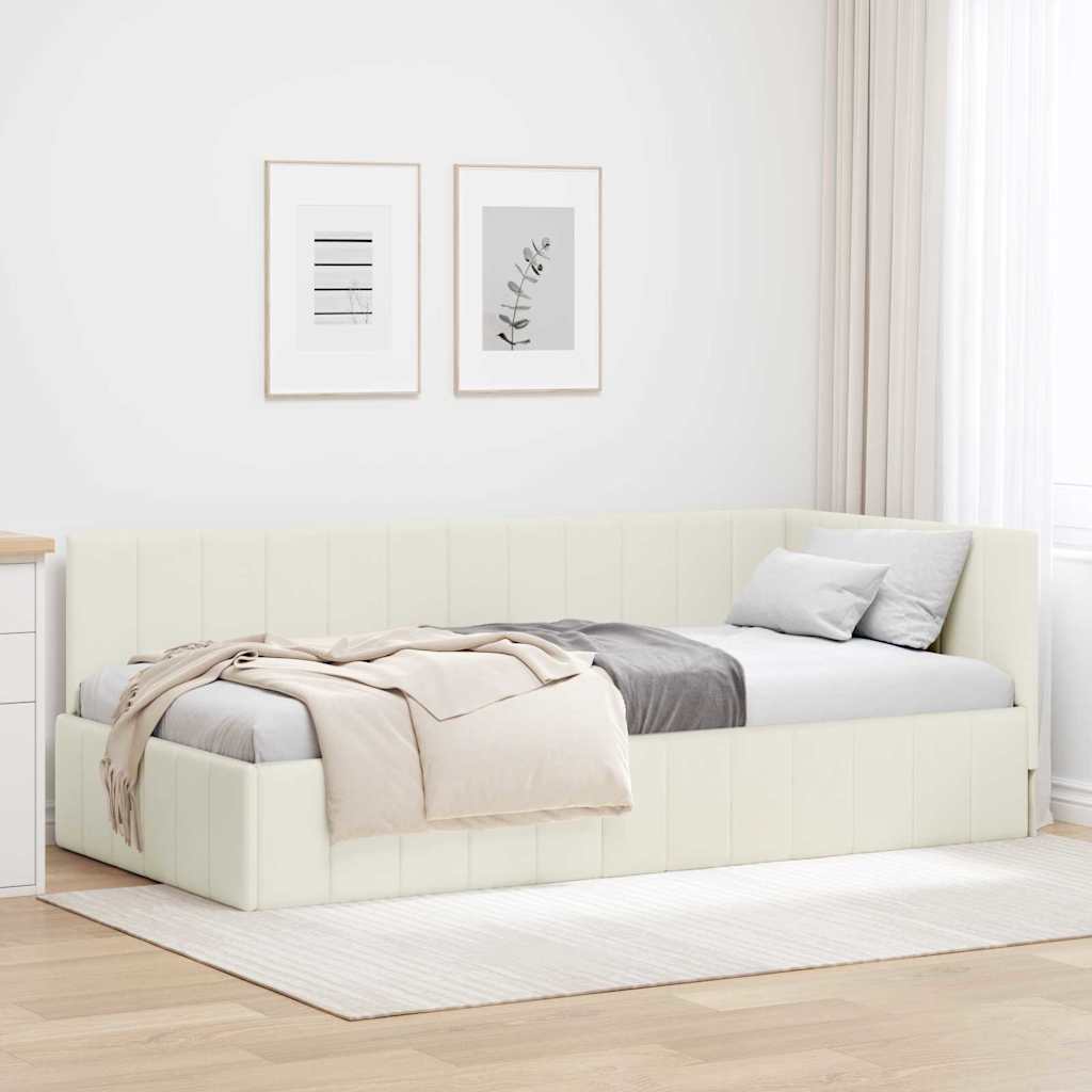 Cadre de lit d'angle Crème 90 cm x 200 cm Velours