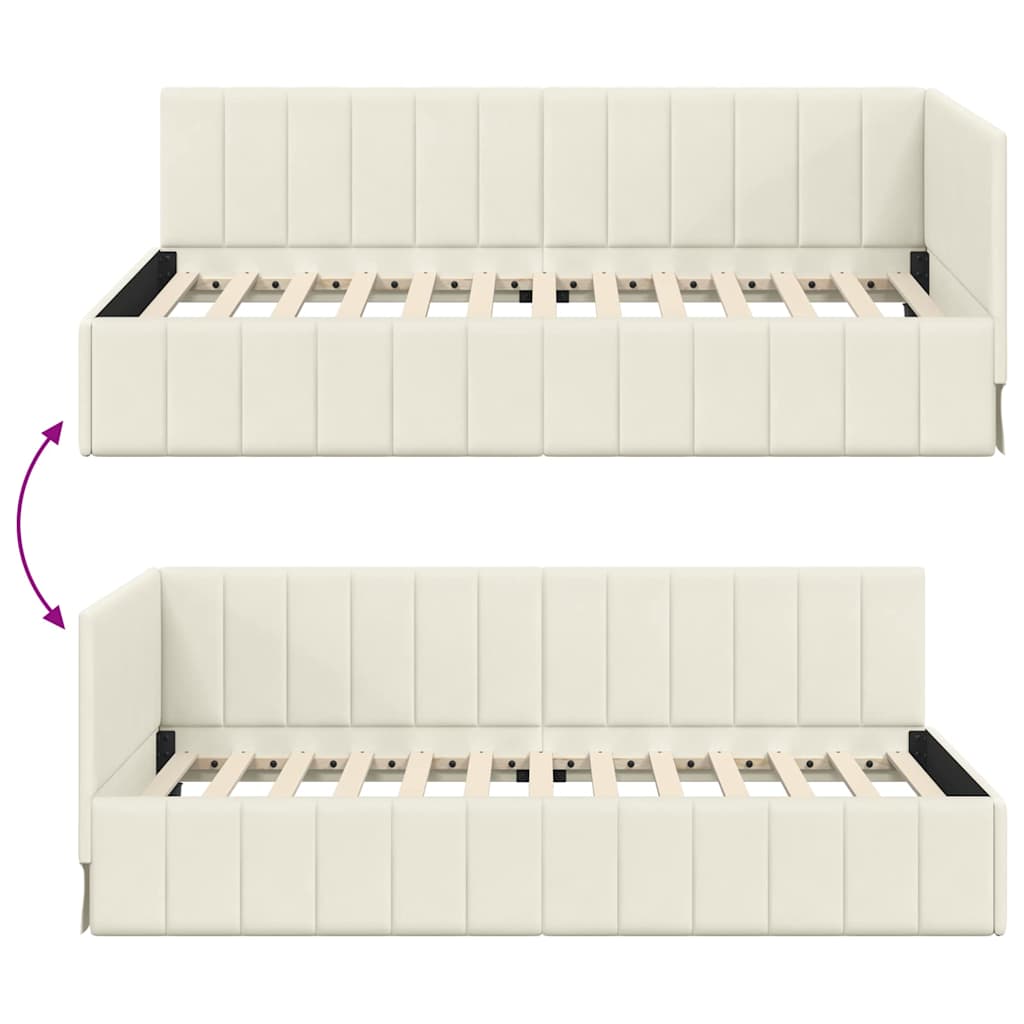 Cadre de lit d'angle Crème 90 cm x 200 cm Velours