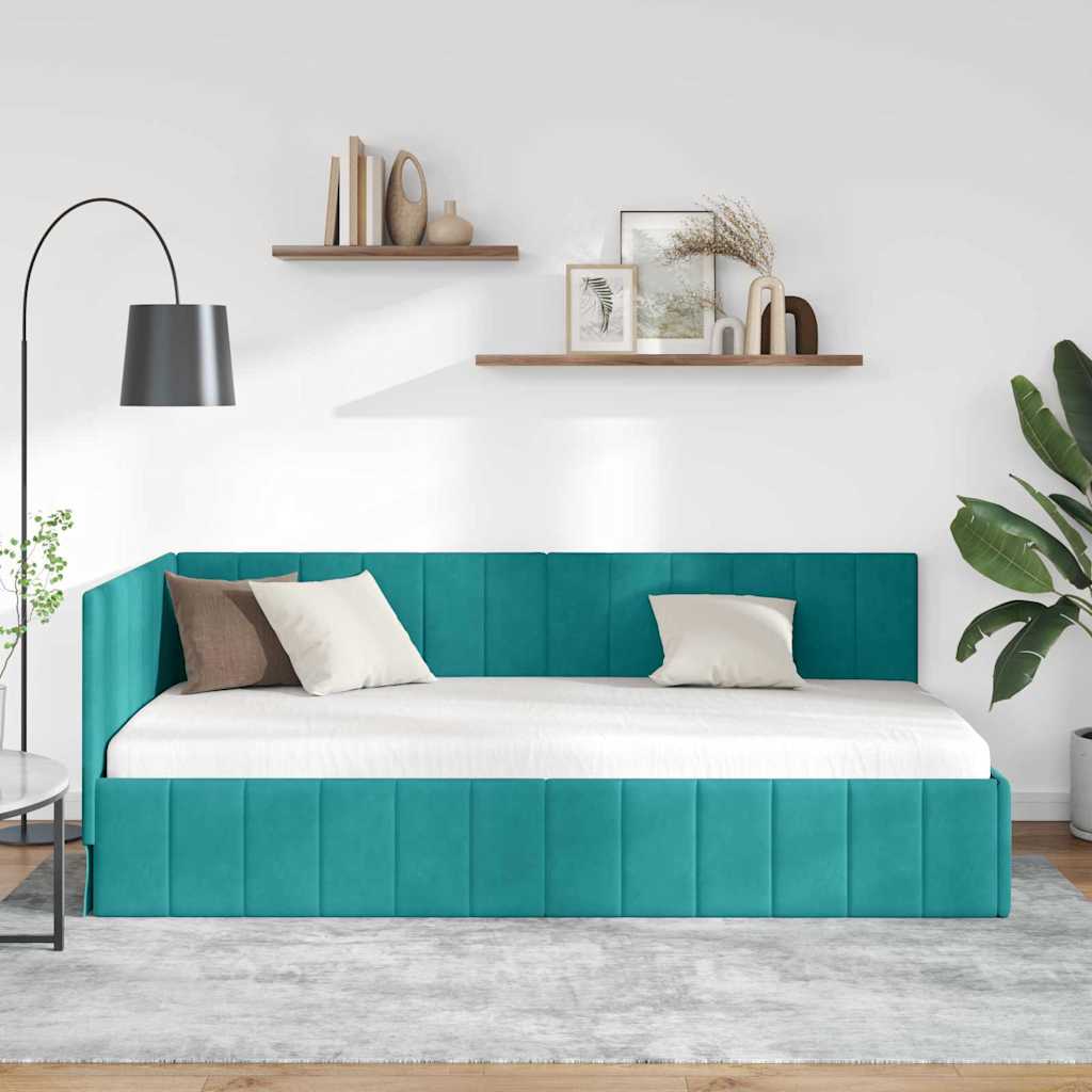 Cadre de lit d'angle Turquoise 90 cm x 200 cm Velours - XIOS