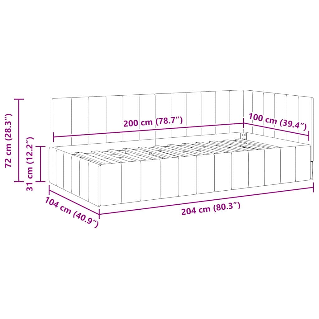 Cadre de lit d'angle Gris clair 100 cm x 200 cm Velours - XIOS