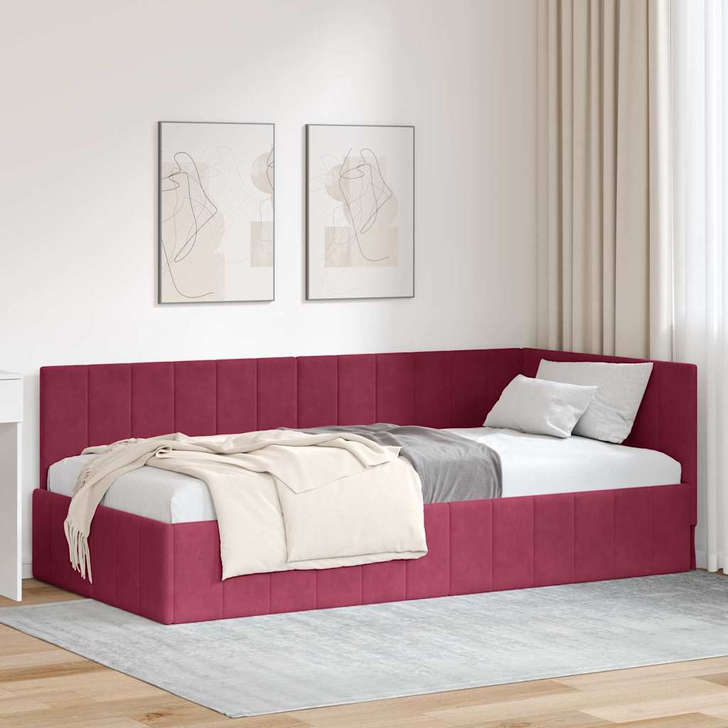 Cadre de lit d'angle Bordeaux 100 cm x 200 cm Velours - XIOS